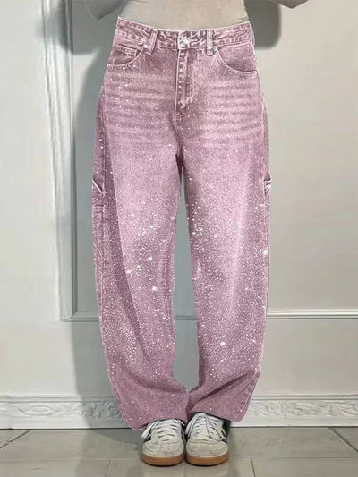 Rhinestone Effect Loose Jeans