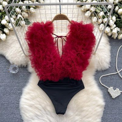 Ruffle Plunge Bodysuit
