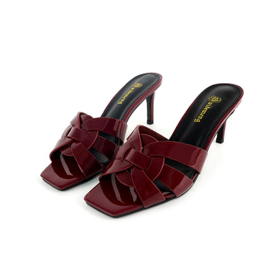 Woven Leather Heeled Mules