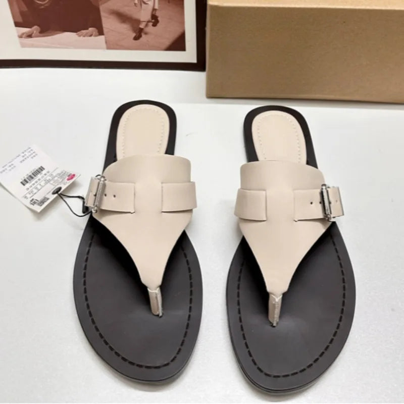 Buckled V-Cut Slide Sandals