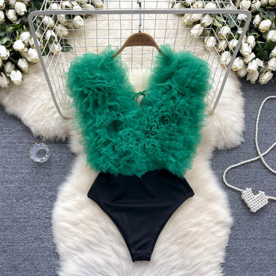 Ruffle Plunge Bodysuit