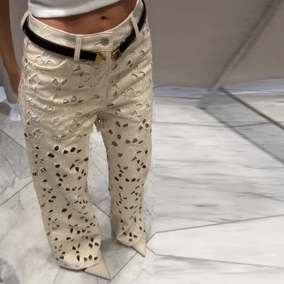 Hollow Detail Wide Leg Jeans