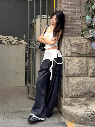 Apron Overlay Pinstripe Trousers