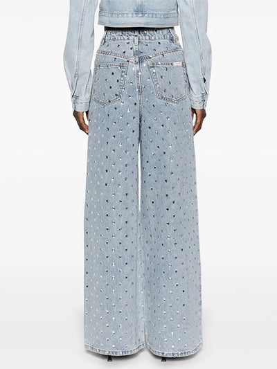 Rhinestone Studded Wide-Leg Jeans