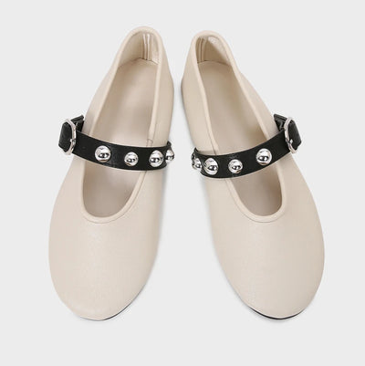 Buckle Strap Studded Ballet Flats
