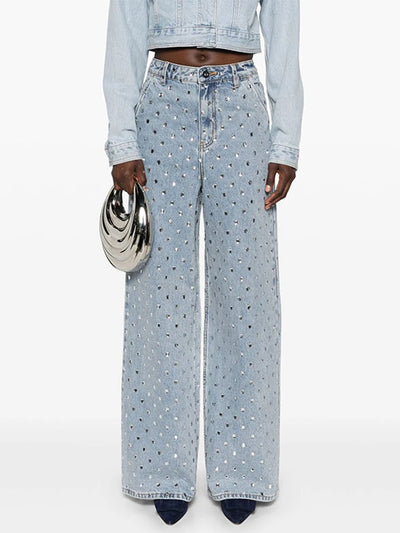 Rhinestone Studded Wide-Leg Jeans