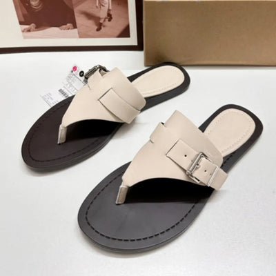 Buckled V-Cut Slide Sandals