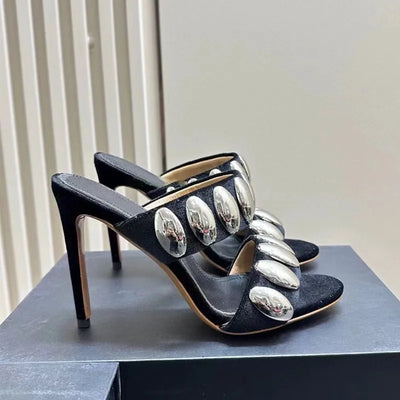 Metallic Dome Strap Heels