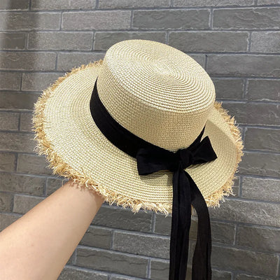 Summer Straw Hat With Long Tie