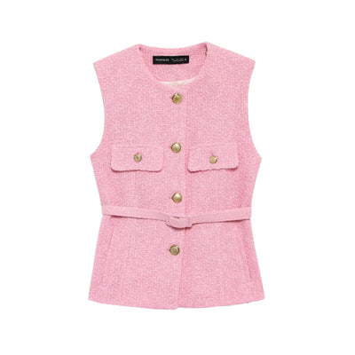 Tweed-Style Belted Vest
