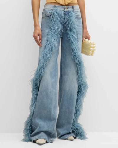 Fluffy Detail Denim Trousers
