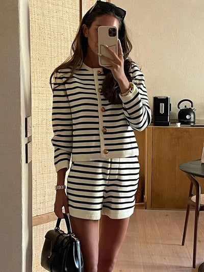 Black & White Striped Knitwear Set