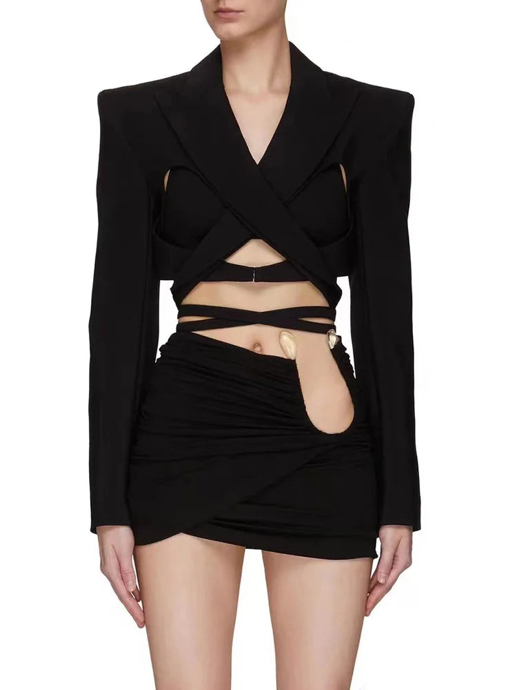 Sculpted Cut-Out Cropped Blazer
