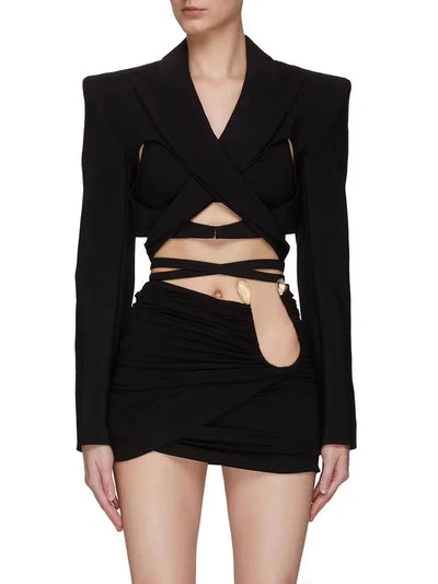 Sculpted Cut-Out Cropped Blazer