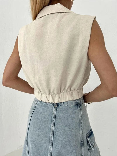 Cropped Button Blazer Vest