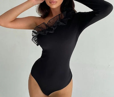 Asymmetric Ruffle Sleeve Bodysuit
