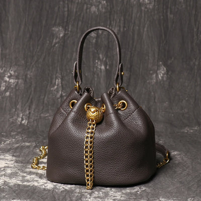 Chain Accent Soft Leather Bucket Bag