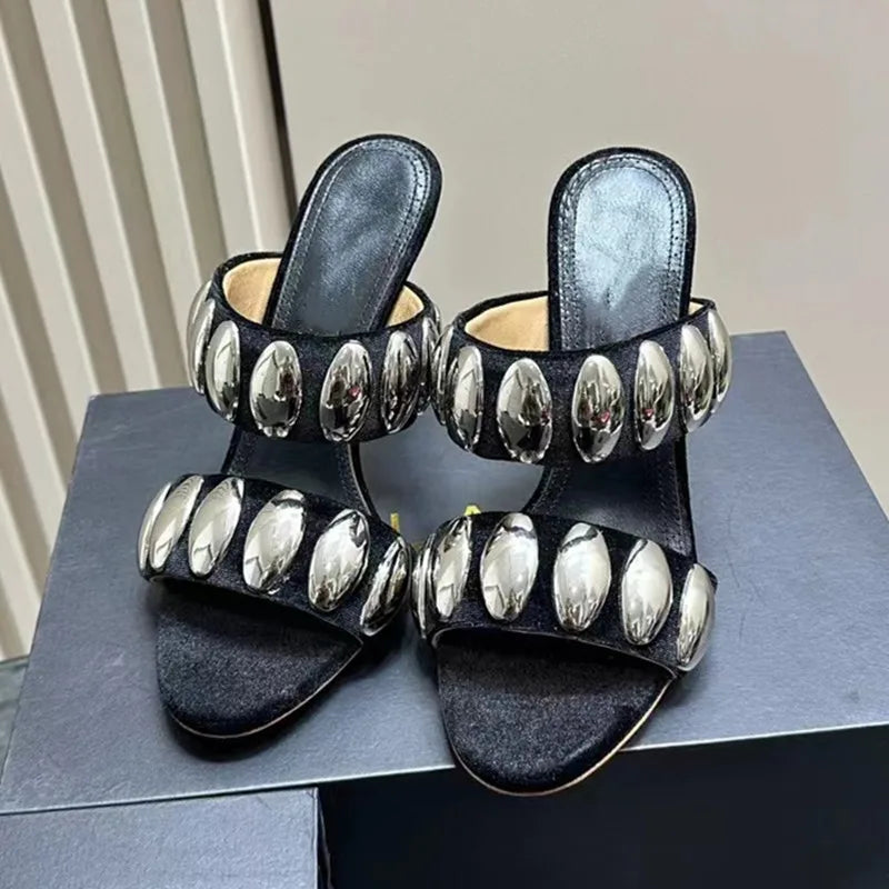 Metallic Dome Strap Heels