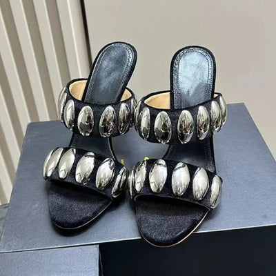 Metallic Dome Strap Heels
