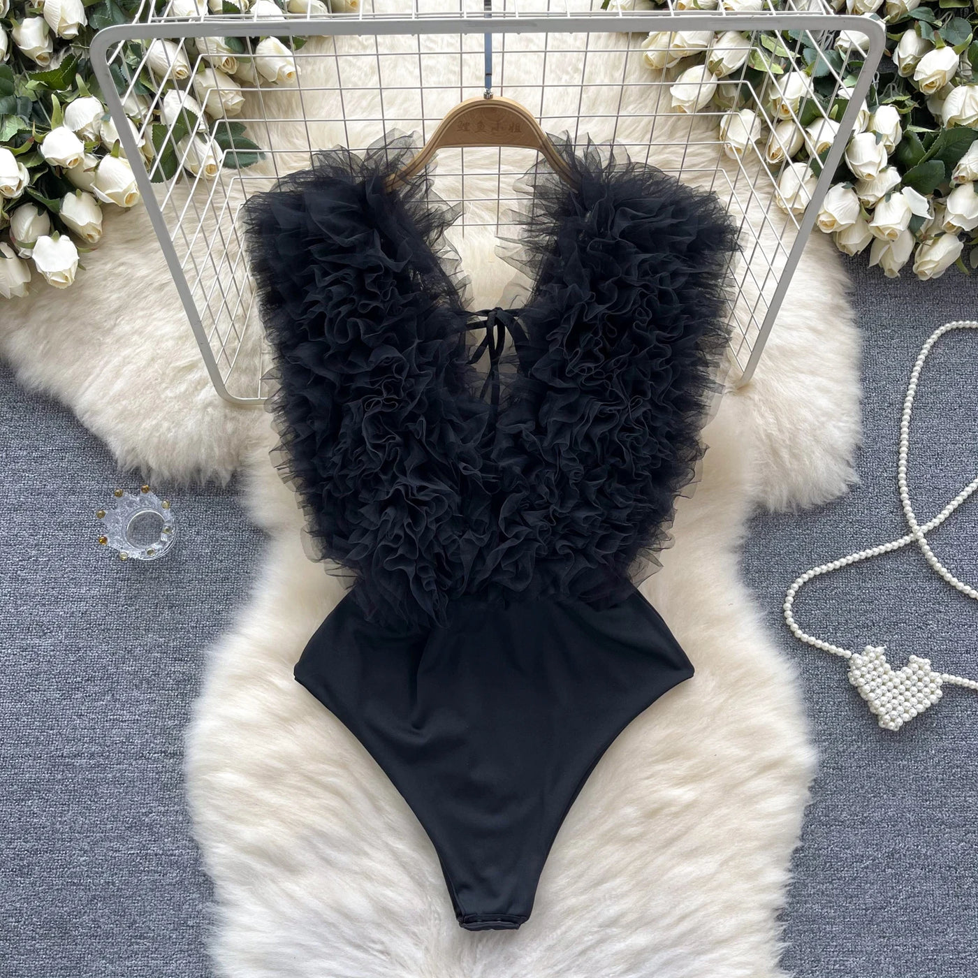 Ruffle Plunge Bodysuit