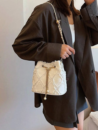 Distressed Denim Bucket Bag