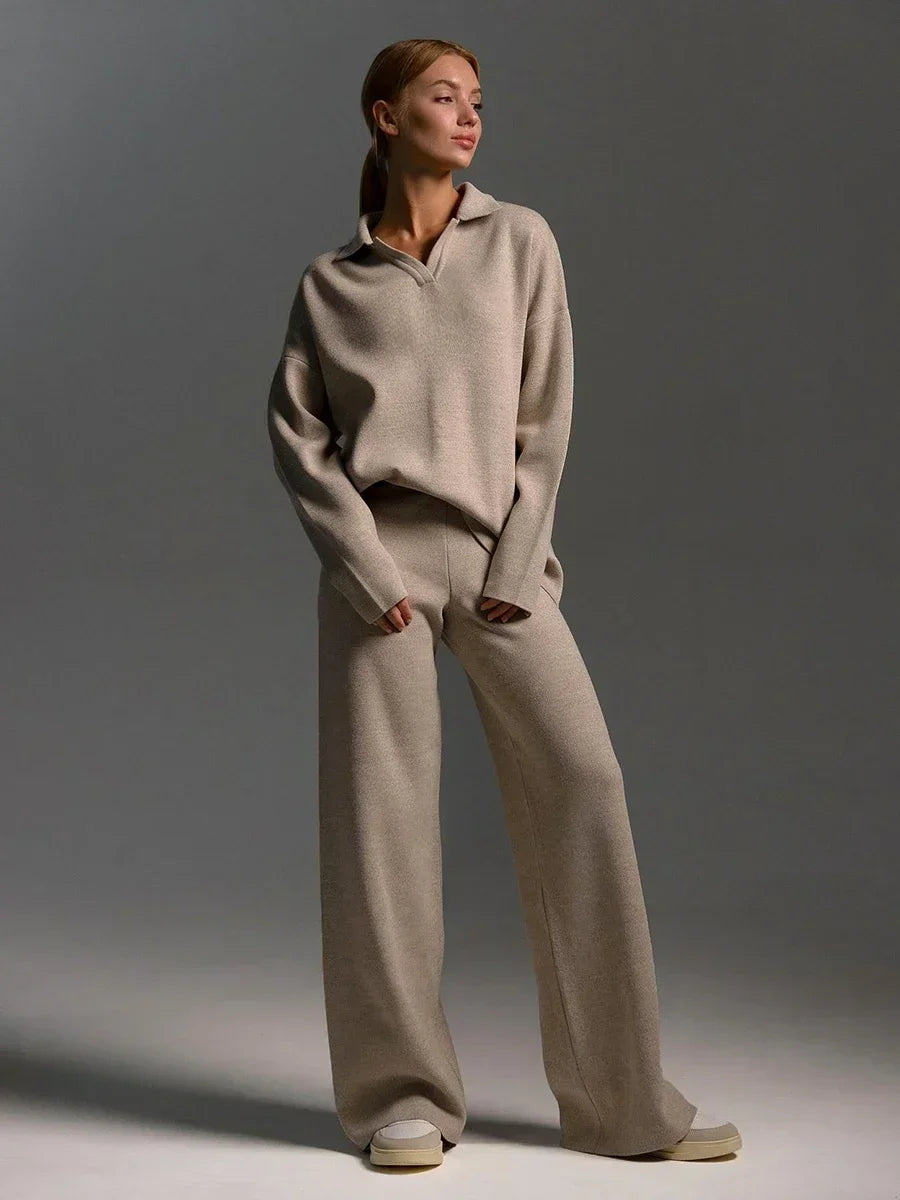 Wide Leg Knit Loungewear Tracksuit