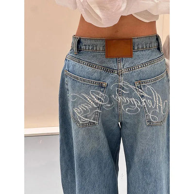 Hip Embroidery Street Jeans