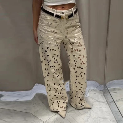 Hollow Detail Wide Leg Jeans