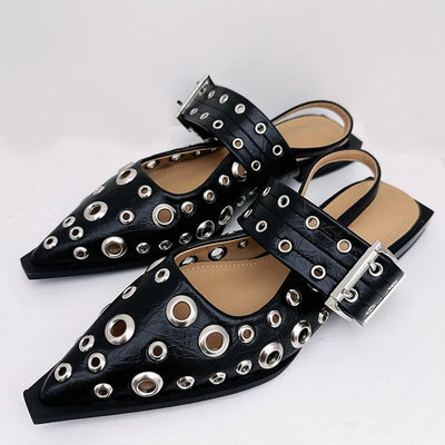 Grommet Buckle Slingback Flats