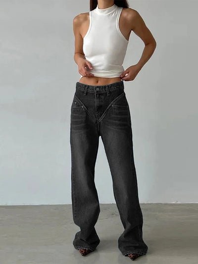 V-Front Wide Leg Jeans