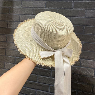 Summer Straw Hat With Long Tie