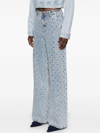 Rhinestone Studded Wide-Leg Jeans