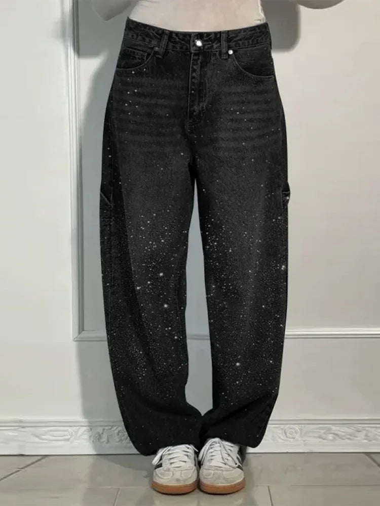 Rhinestone Effect Loose Jeans