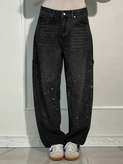 Rhinestone Effect Loose Jeans