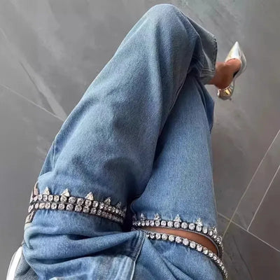 Crystal Trim Wide Leg Jeans