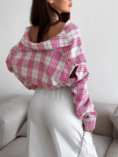 Relaxed Fit Pink Plaid Shirt