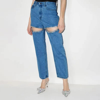 Crystal Trim Wide Leg Jeans