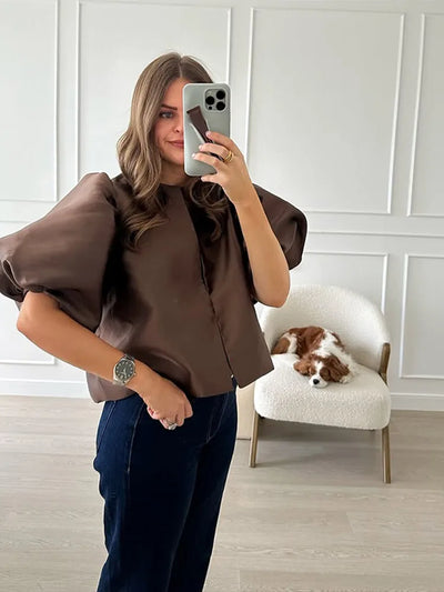 Puff Sleeve Satin Blouse