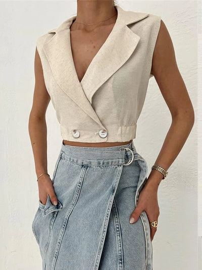 Cropped Button Blazer Vest