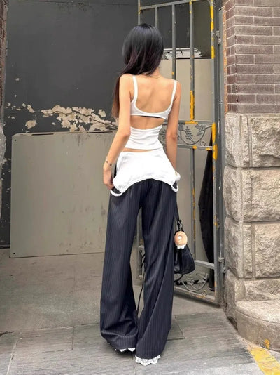 Apron Overlay Pinstripe Trousers