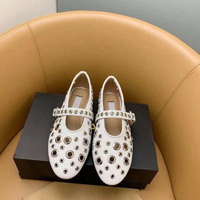 Eyelet Buckle Ballet Flats