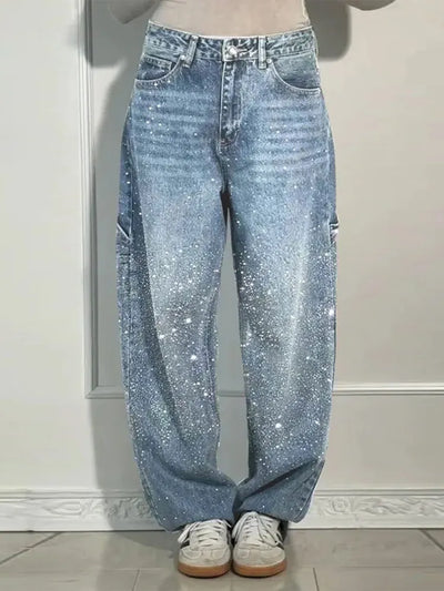Rhinestone Effect Loose Jeans