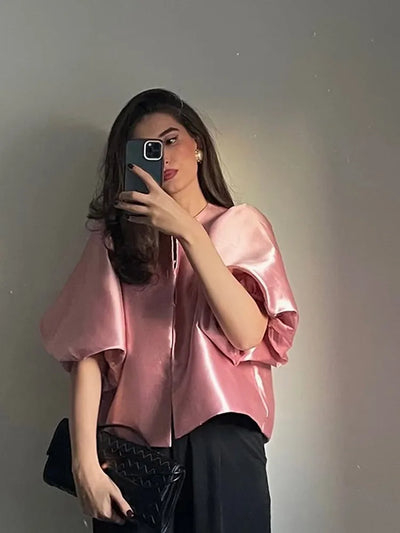 Puff Sleeve Satin Blouse