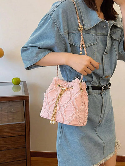 Distressed Denim Bucket Bag