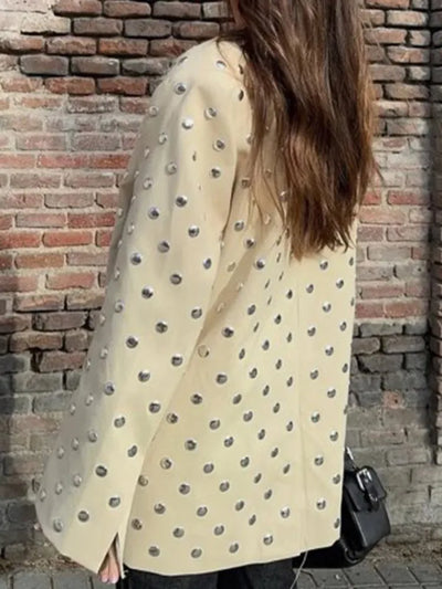 Beige Studded Oversized Blazer