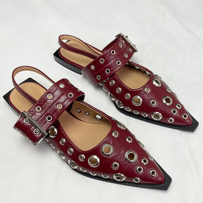 Grommet Buckle Slingback Flats