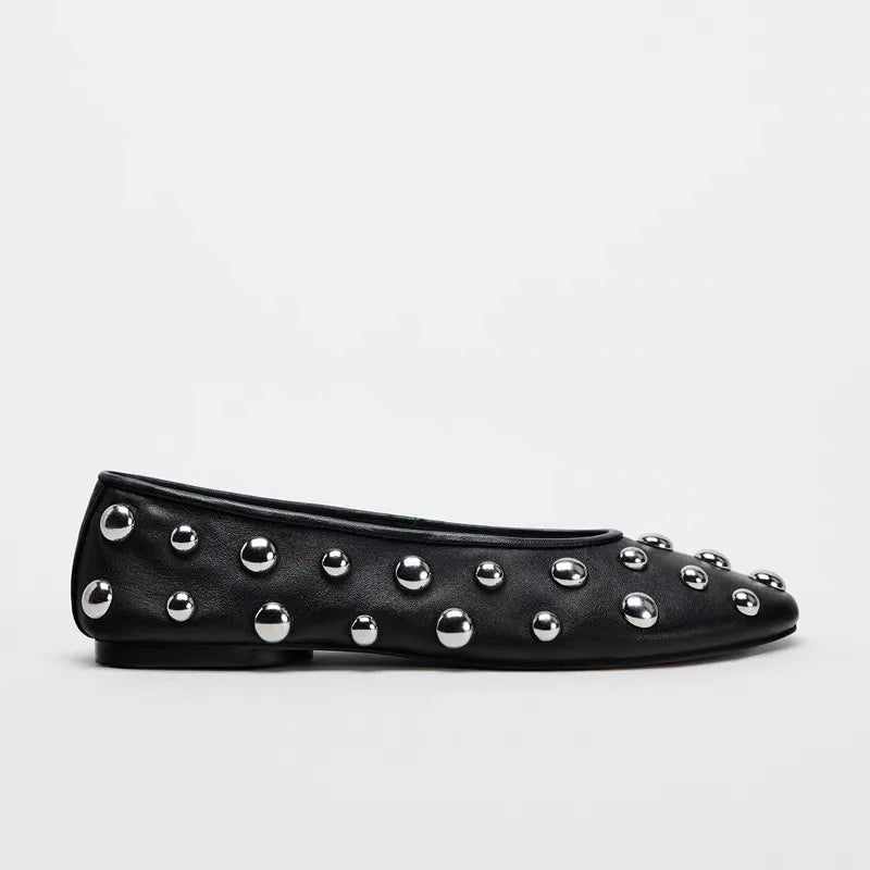 Black PU Studded Flats