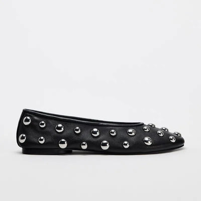 Black PU Studded Flats