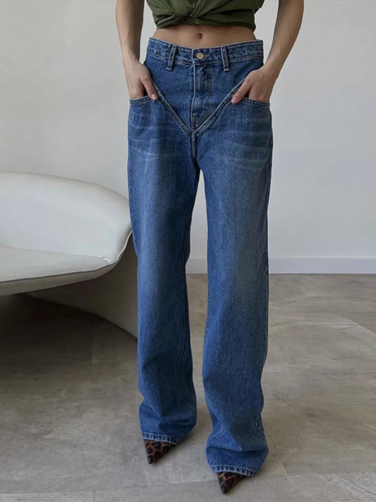 V-Front Wide Leg Jeans