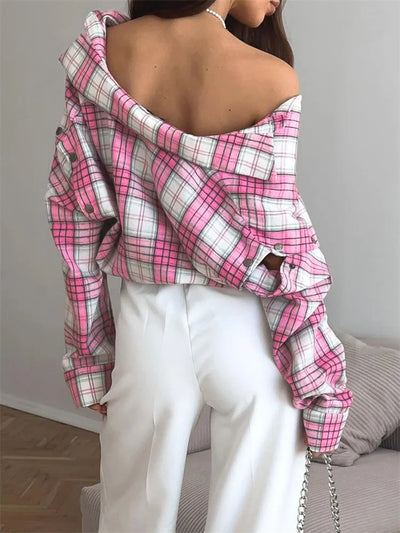 Relaxed Fit Pink Plaid Shirt